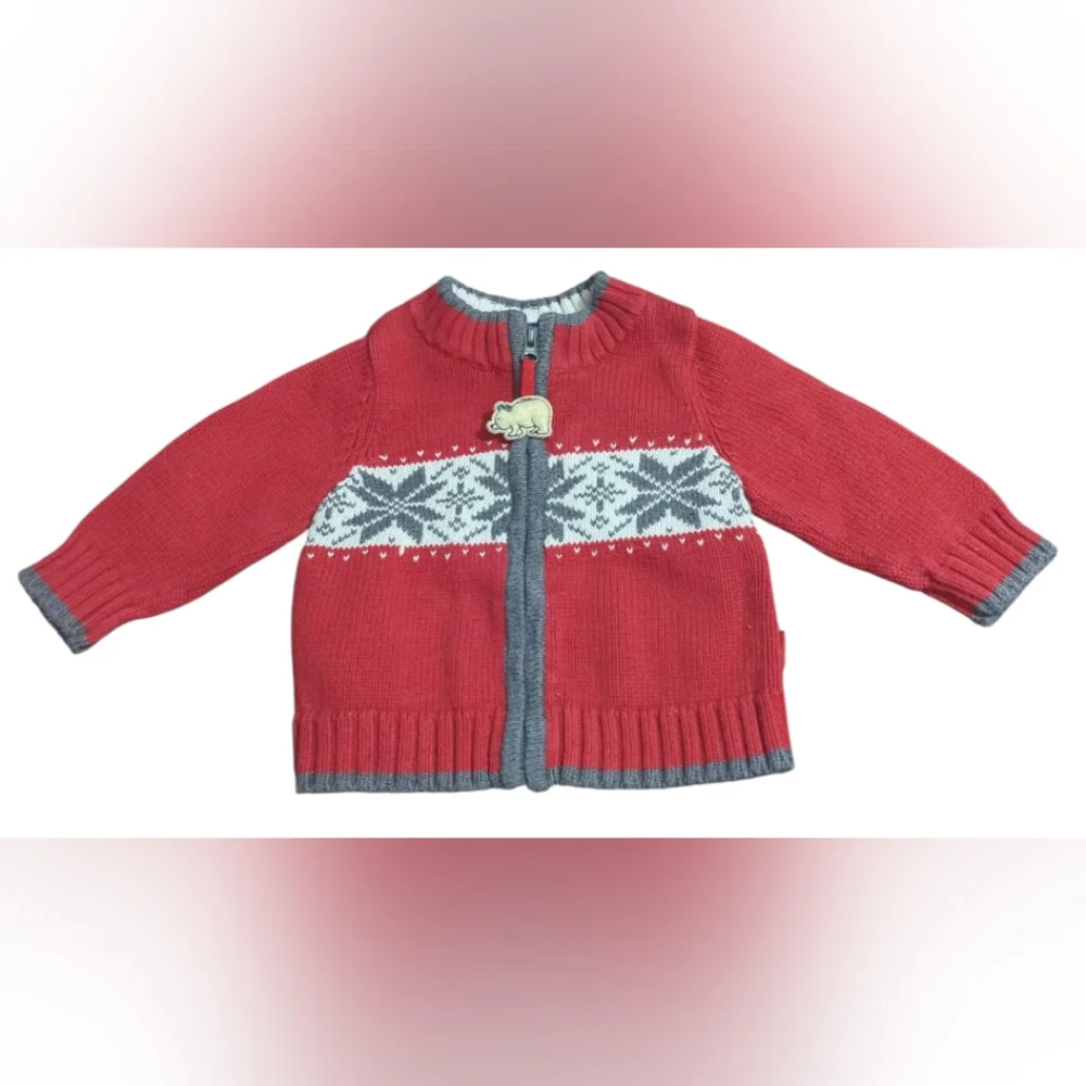 Genuine Baby From Oshkosh Cozy Red And Gray Sweater Size 6 Months.